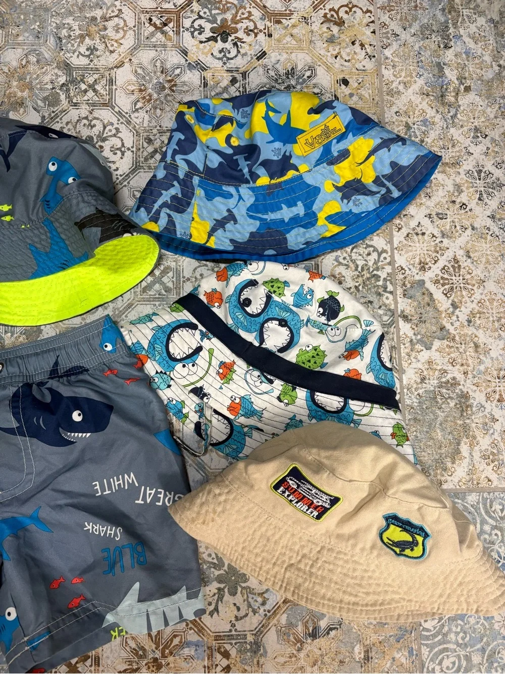 Carter's Boys Shark Swim Shorts and Hat Bundle